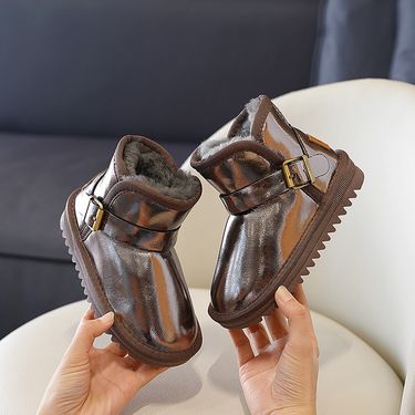 High quality waterproof cowhide children's snow boots, boys and girls' baby short boots, thickened plush cotton shoes,_voghion.com
