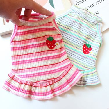 Clothes Spring Summer Dog Cat Clothing Pet Supplies Striped Strawberry Strap Princess Dress_voghion.com