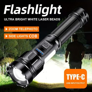 Strong light telescopic zoom flashlight Type-c charging multi-function outdoor lighting COB side light with magnetic absorption_voghion.com