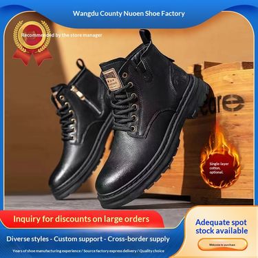 Glide Autumn Winter Martin Leather Surface Dirt-Resistant Work Boots With Optional Cotton Padded Fashion High-Top Men's Casual_voghion.com