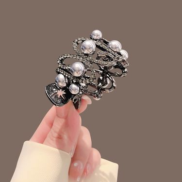 High ponytail hairpin women's high-end sense curve grab clip ball head disc hair artifact pearl shark clip hairpin headgear_voghion.com