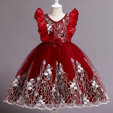 Kid's Clothing children's skirt embroidered small flowers girl dress flower girl wedding dress performance princess skirt_voghion.com