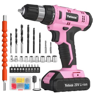 Battery Drill Power Pink 20V Electric Lithium Drill 20V Kit Scre Cordless Kit Drill Tools Rechargeable 12V And With Charger DIY_voghion.com