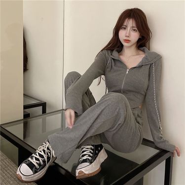 Fashion Suit For Women 2025 Spring And Autumn New Loose Casual Sports Wide-leg Pants High-waisted Slim Sweatshirt_voghion.com
