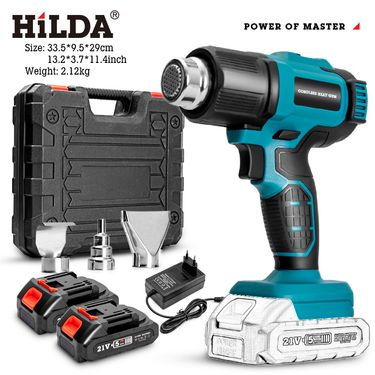 HILDA Cordless Lithium-Ion Heat Gun With Adjustable Temperature, 3 Nozzles, 350-550℃, 200L/min Airflow, Lightweight & Portable For DIY_voghion.com