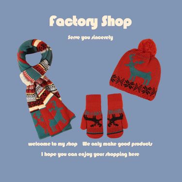 Christmas deer hat scarf gloves three piece set for women all match fashion outdoor warm neck protection_voghion.com