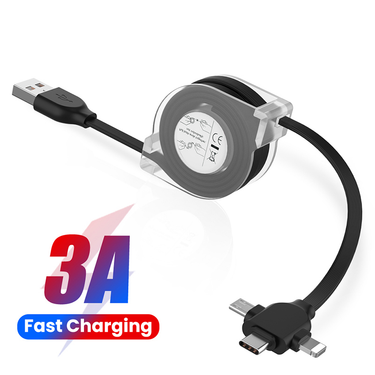1/2m 3-in-1 USB Charging Cable 8-pin/Mini USB/Type C Kable Portable Scalable 3A Quick Charging Cable for iPhon_voghion.com