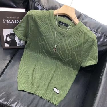 Men's Clothing 2024 Spring and Summer Men's Short sleeved Knitted T shirt Youth Half sleeved Personalized Bottoming Shirt Solid Color Top Trend_mkmklike.com