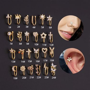 Nose clip inlaid zircon no hole piercing clip type nose ring popular nose nail body piercing jewelry_viptrois.com
