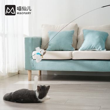 Meow Fairy Suction Cup Durable Replaceable Feather Teaser Stick Steel Wire Long Rod Kitten Supplies Cat Toy_voghion.com