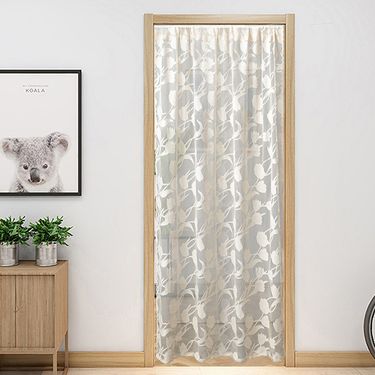 Beige Tulip Lace Door Curtain Modern Minimalist Floral Sheer Panel With Elegant Embroidery Luxury Room Divider For Living Room Dining Room_voghion.com