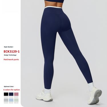 Nude Feel Yoga Threaded High Waist Contrast Color Tight Pants Women Sports Running Fitness Clothes 3129_voghion.com