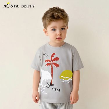 Cross-Border European American Style Short Sleeve 25 Summer New Boys' T-Shirt Small And Medium Round Neck Printed_voghion.com