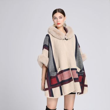 Woolen collar hooded cape lady jacquard woolen coat cardigan lady_voghion.com