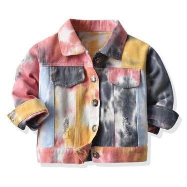 Mother&Kids Children's tie-dye denim jacket short ripped top for boys and girls_voghion.com