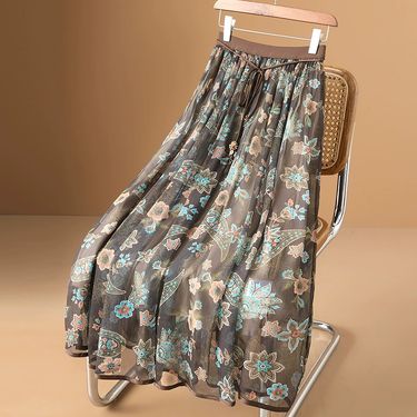 Women's new floral spring and autumn summer women's gauze skirt umbrella skirt slim_voghion.com