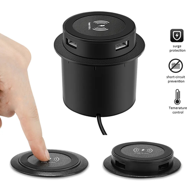 QI Pop-up Desktop Embedded Fast Wireless Charger With USB Port 30W Universal For Iphone Xiaomi_voghion.com