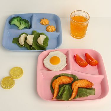 Multicolor Square Plastic Prep Plate With Dividers - Microwave Safe, BPA-Free, Ideal For Kids, Adults & Meal Portion_voghion.com