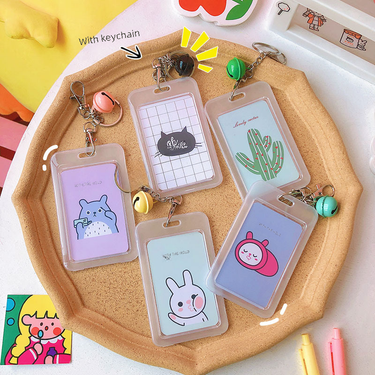 Transparent Card Holder Hard Student Card Holder Keychain Big Bell Student Access Control Bus Bus Protection Set Certificate Set_voghion.com