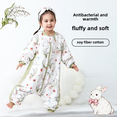 Baby quilted split-leg sleeping bag children's anti-kick quilt autumn and winter thickened jumpsuit antibacterial baby sleeping bag pure cotton New_voghion.com