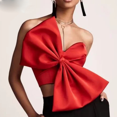 Women's Clothing Bow tie chest strapless all match short top shirt for women Women Tops_voghion.com