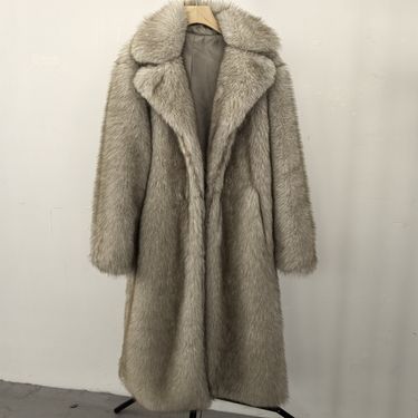 Women's Clothing High Quality Artificial Fur Environmentally Friendly Women's Long Faux Fur Coat - Elegant Jacket Notched Lapel Pockets Customizable_voghion.com
