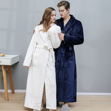 Nightgown women autumn and winter long coral fleece plus velvet thickened couple bathrobe flannel men's pajamas winter home clothes_voghion.com