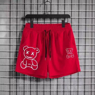 men's clothing pure cotton color block printed bear shorts men's summer loose straight bottoms_voghion.com