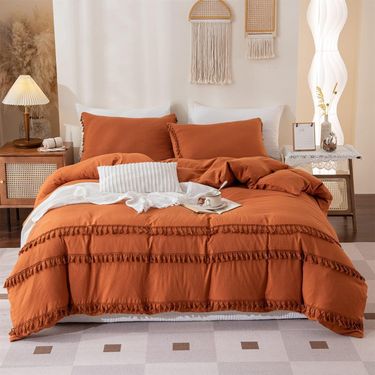 Home Textile Solid Color Washed Bohemian Tassel Quilt Set_voghion.com