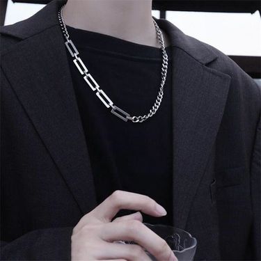 Spliced Trendy Cool Titanium Steel Necklace For Men Hip Hop Niche Design Sense Clothing Accessories Personality Simple_voghion.com