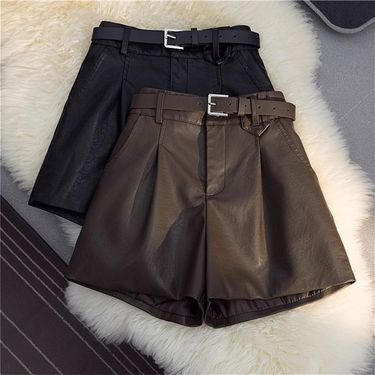2025s PU Leather For Women Petite 2025 Autumn Winter Veratile High Wait Slimming A-Line Wide Leg Looe Outer Wear Boot_voghion.com