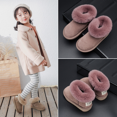 Baby Shoes Winter New genuine leather rabbit fur mouth warm cotton boots baby boys' non-slip shoes_voghion.com