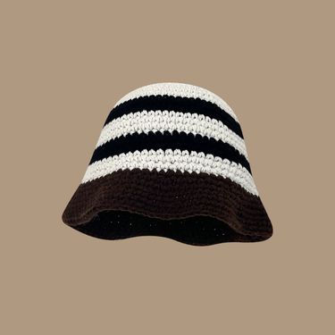 New Color Matching Striped Knitted Fisherman's Hat Children's Retro Casual Versatile Washbasin Hat Plain Trend_voghion.com