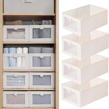 Clear View Fabric Storage Bins With Handles - Multi-Purpose Organizer For Clothes Toys & Books (Foldable Space-Saving Closet/Drawer Storage)_voghion.com