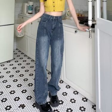 American style short design denim Vibe high street spring summer wide leg loose and slimming dad pants_voghion.com