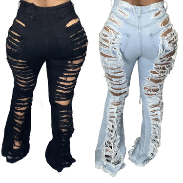 HSF2397 Fashion Trendy Personality Distressed Stretch Plus Size Flared Pants_voghion.com