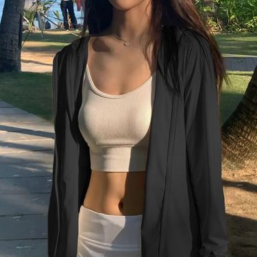 Pocket free short cardigan for women's summer new style, loose thin, breathable and versatile ice silk sun protection_voghion.com