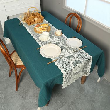 Christmas Table Runner With Lace Trim - Elegant Holiday Dining Decor For Parties & Weddings_voghion.com