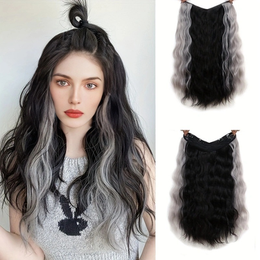 Synthetic hair Four Card Water Wave Pattern Hair Extension Fashionable Wig Pieces_voghion.com