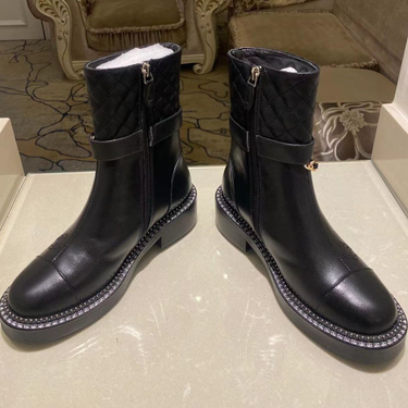 Small Fragrant Style Women's Boots 2022 Spring and Autumn New Metal Chain Rivet Checker Short Boots Side Zipper Thick_voghion.com