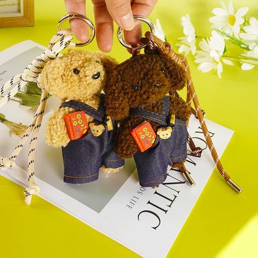 Bag Charm Cartoon Puppy Pendant Bag Pendant Little Red Book Cute Little Bear Curly Plush Doll Braided Rope Keychain Pendant_voghion.com