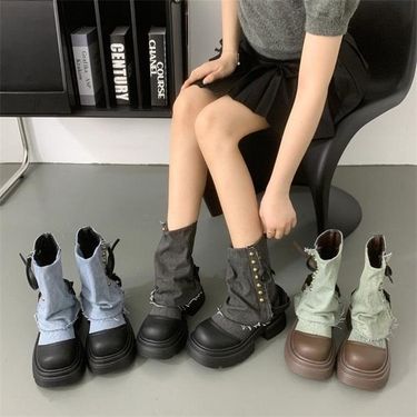 Korean design denim pants leg for women in autumn 2024, new thick soled slim midsole fashionable knight boots_voghion.com