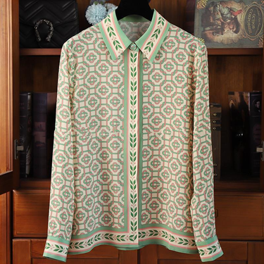 Women's Clothing Exquisite temperament geometric printed silk shirt_voghion.com