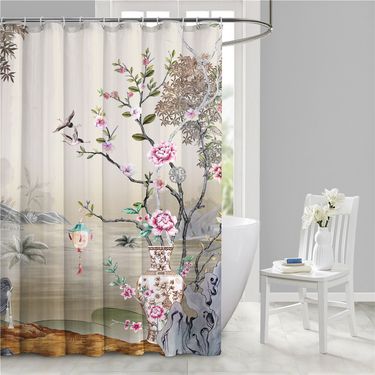 Vio cross-border simple waterproof shower curtain 3D digital shower curtain fabric bathroom partition curtain foreign trade cross-border_voghion.com