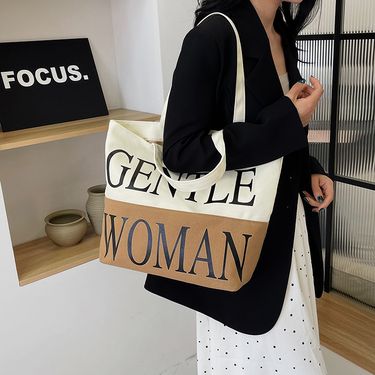 Large Capacity Letter Canvas Women 2024 New Summer Mommy One Shoulder Tote for Going Out Handheld Shopping Bag_viptrois.com