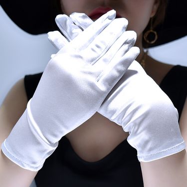 Short Satin Evening Dress Ceremonial Gloves Bright Lycra Prom Performance Gloves Stretch Satin Wedding Gloves_voghion.com