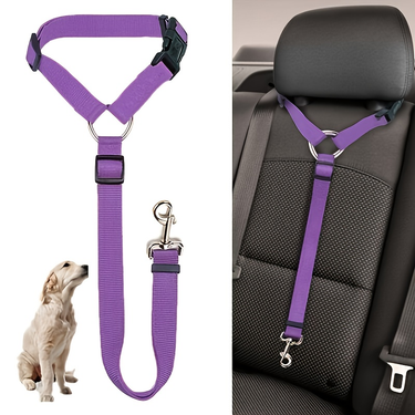 Solid Color 2 In 1 Pet Car Seat Belt Nylon Lead Leash Backseat Safety Belt Adjustable For Dog & Cat_voghion.com