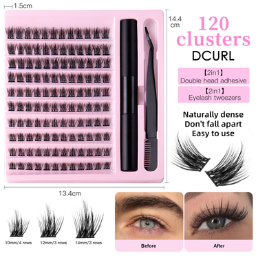 Lash Extension Set Sectional Fleece Glue Tweezers Set Natural Thick False Eyelashes C-curl Single Eyelash Cluster_voghion.com