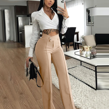 Women's clothing casual pants temperament commuting slightly flared trousers versatile fashionable wide leg pants for women_viptrois.com
