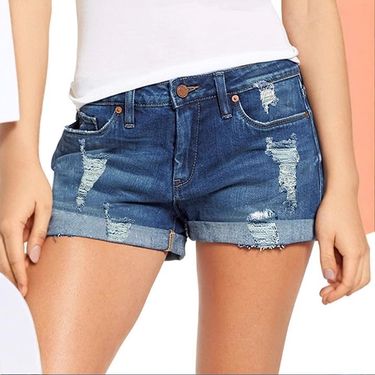 Women's Clothing Elastic Ripped Denim Shorts Women_voghion.com